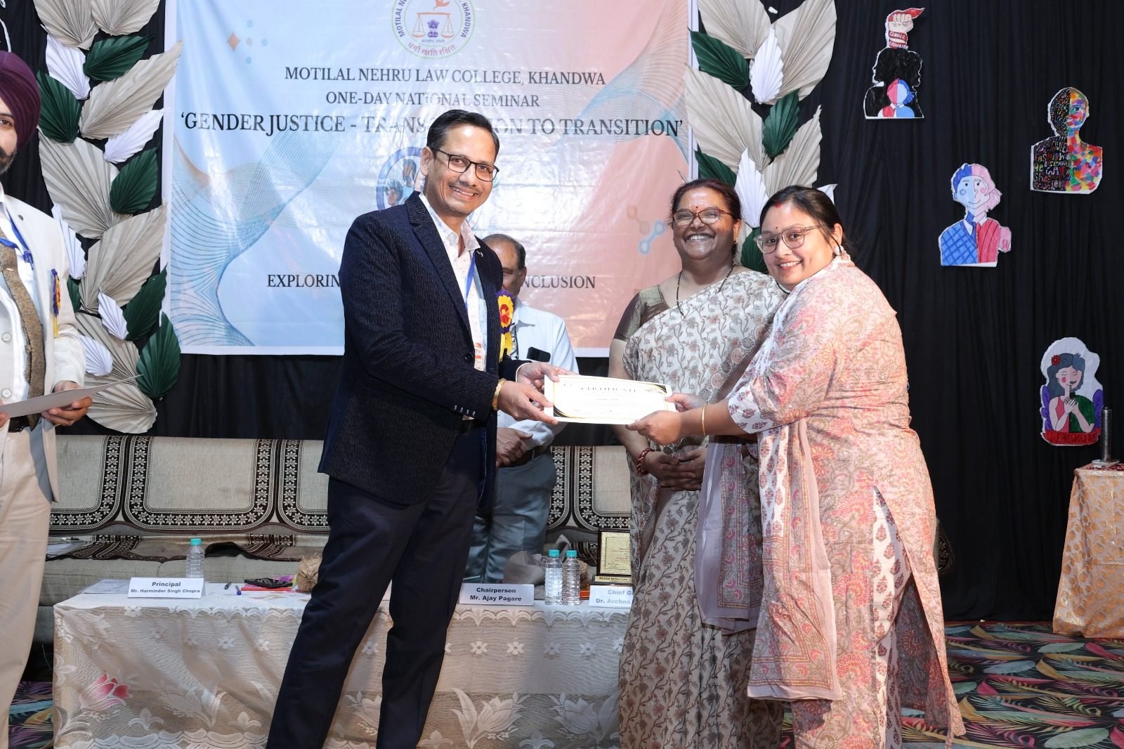 Certificate presentation at a college seminar