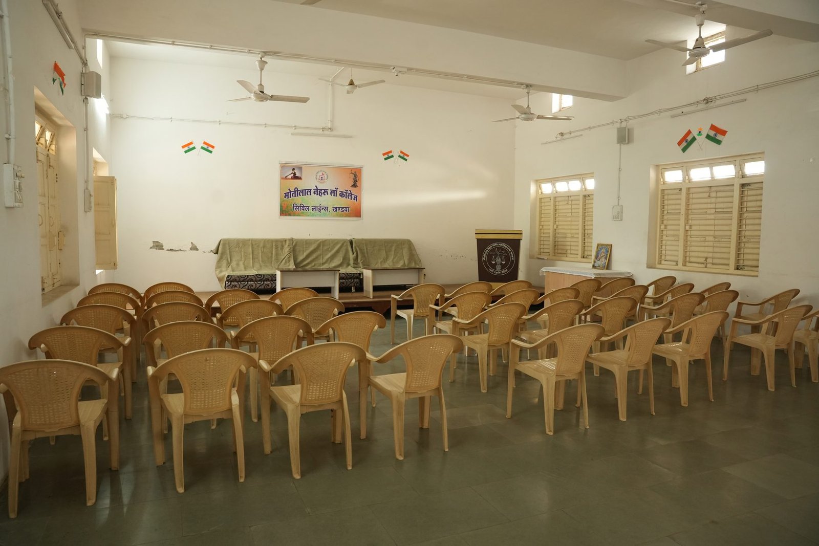 College assembly hall with stage